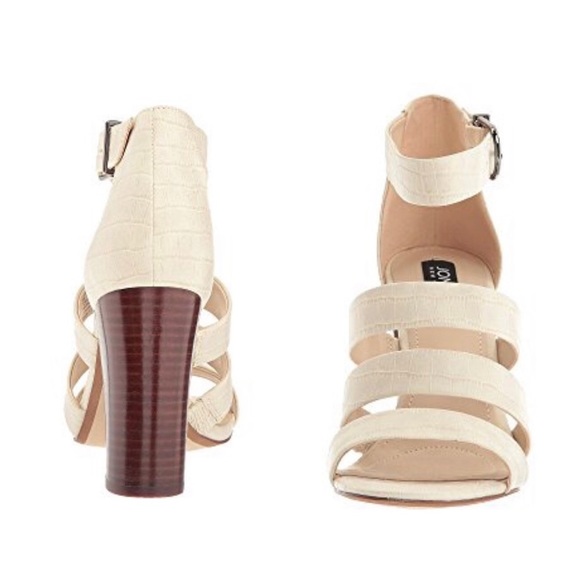 Jones New York Croc Cream Colored Metallic Inset High Heel Ankle Strap Sandal - Picture 4 of 8